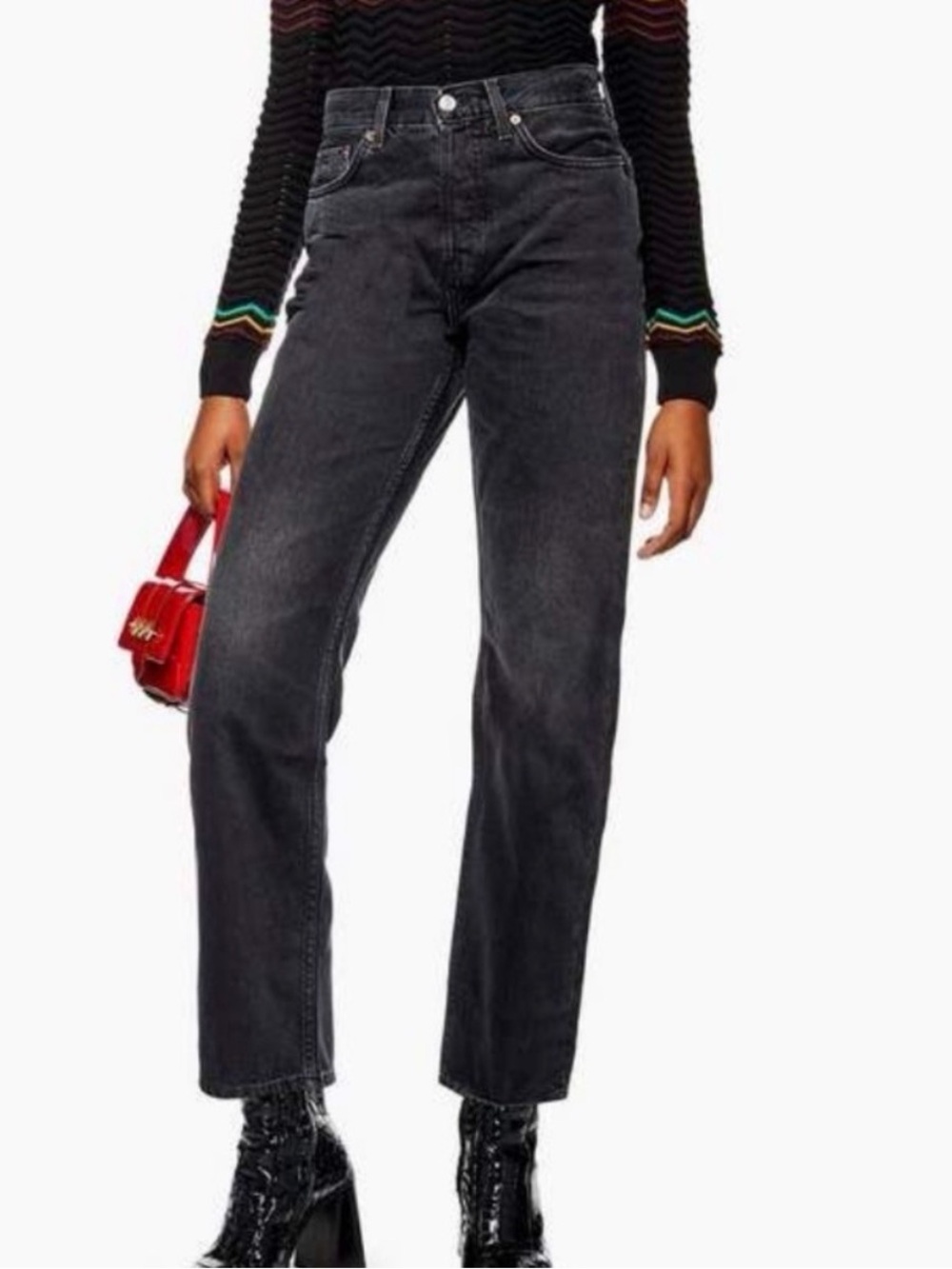NWT Size 30 32L Topshop Moto Faded Black New Boyfriend Mid Rise Loose Fit Jeans
